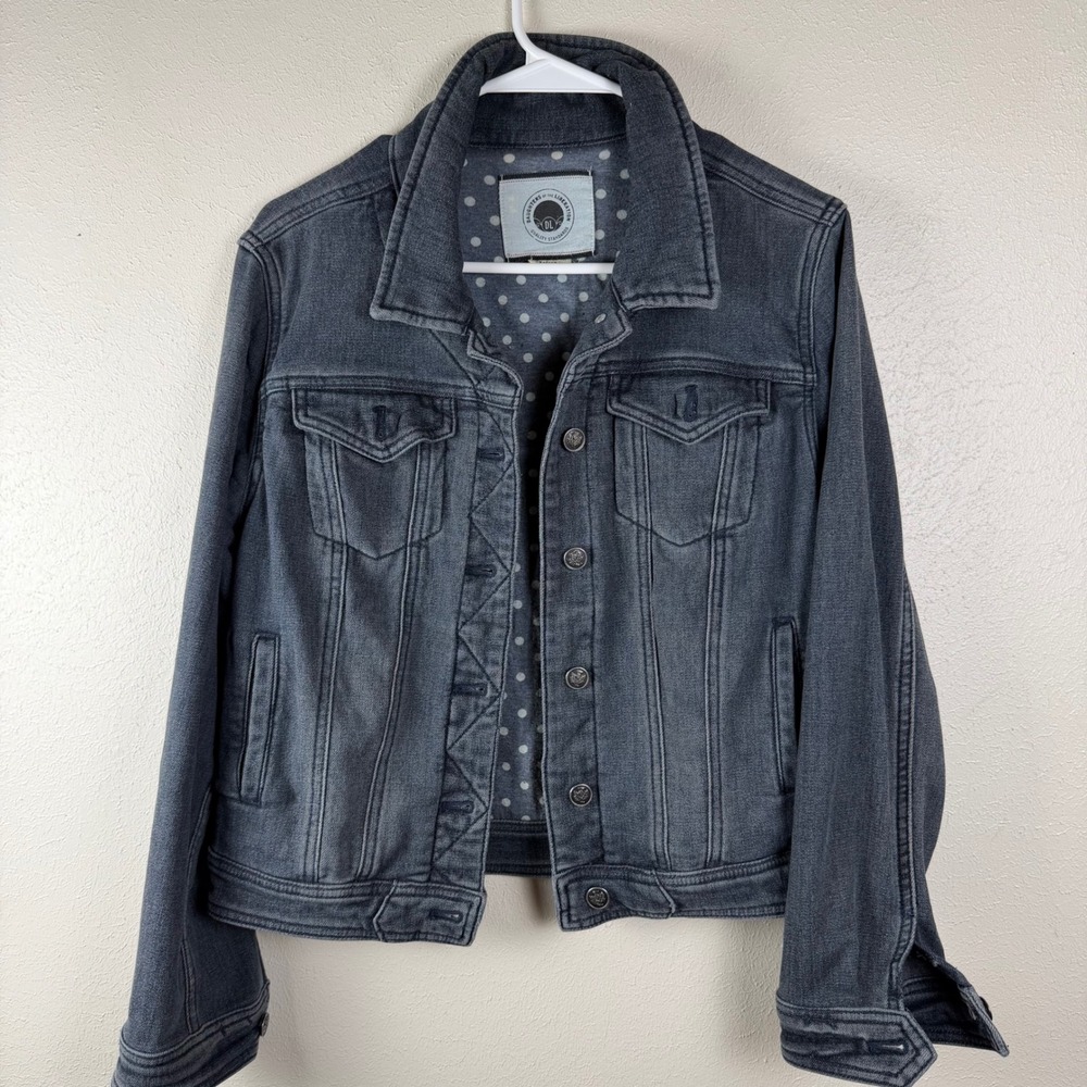 Daughters of the Liberation Faded Black Denim Trucker Jacket Polka Dot Lining M‎